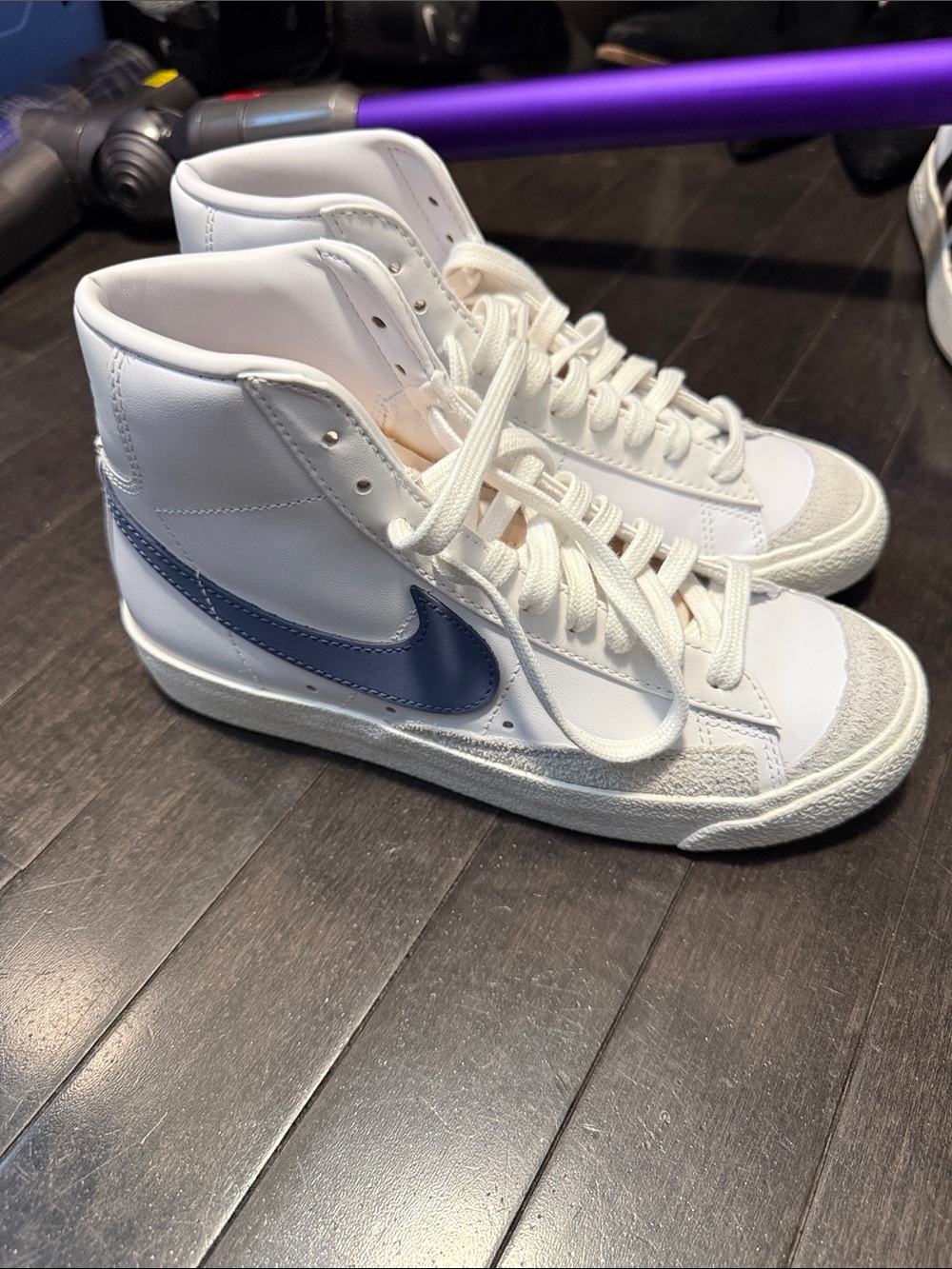 Nike Kids White High-Top Sneakers with Blue Swoosh